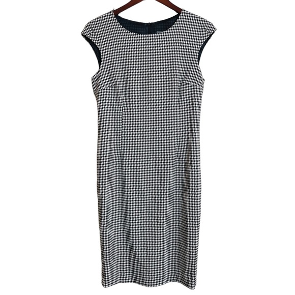 Zara Houndstooth Fitted Sheath Dress Black & White Size Medium Herringbone Work - Picture 2 of 9